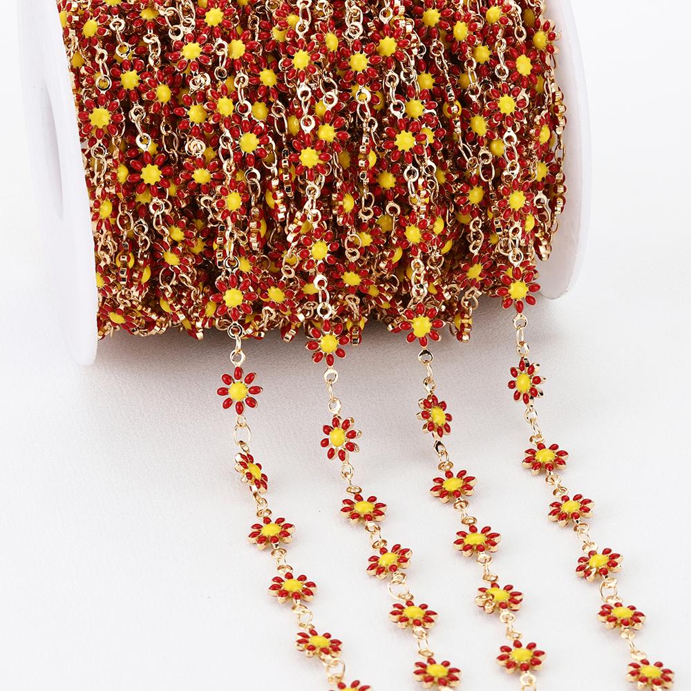 1Meter Daisy Flower Chain Enamel KC Gold Beaded Chains for Necklace Choker Bracelet Earrings DIY Jewelry Making Accessories