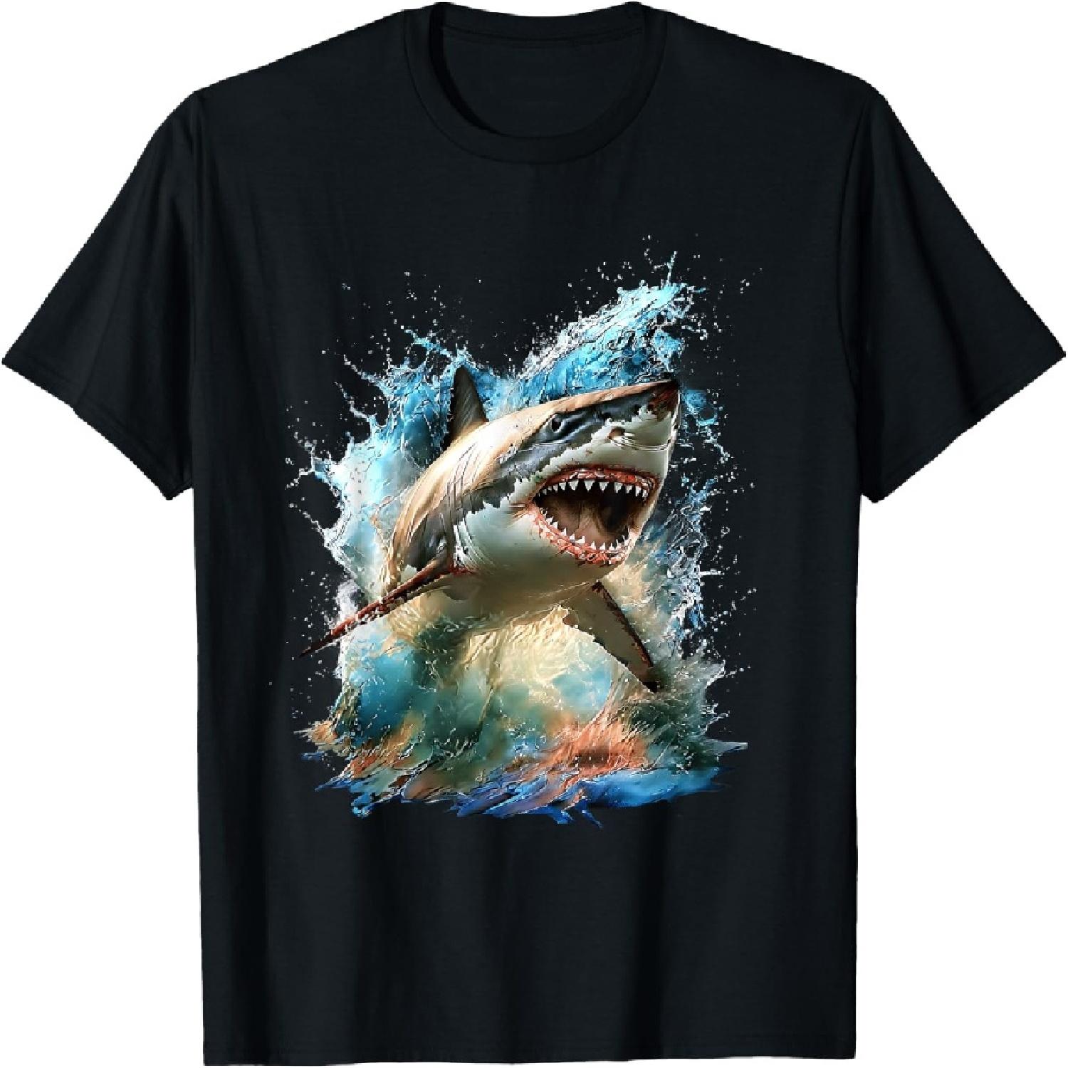 Watercolor Great White Shark Open Jaw Wildlife Ocean Animal T-Shirt XXXXXL разноцветный