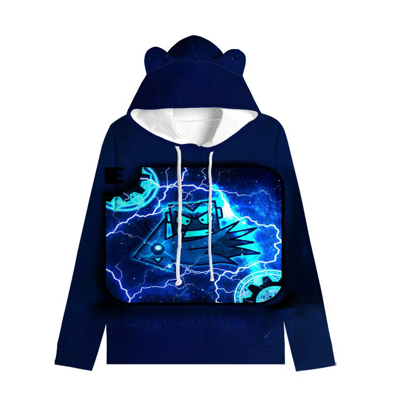 Dětská mikina Angry Geometry Dash pro chlapce Dívčí mikina Harajuku Streetwear Hip Hop Kawaii Cat Ear Pullover s kapucí