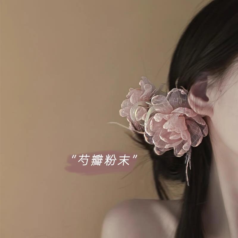 Atmosphere Feather Flower Grab Clip Women's High End French Gentle Peony Hair Temperament Shark Accessories