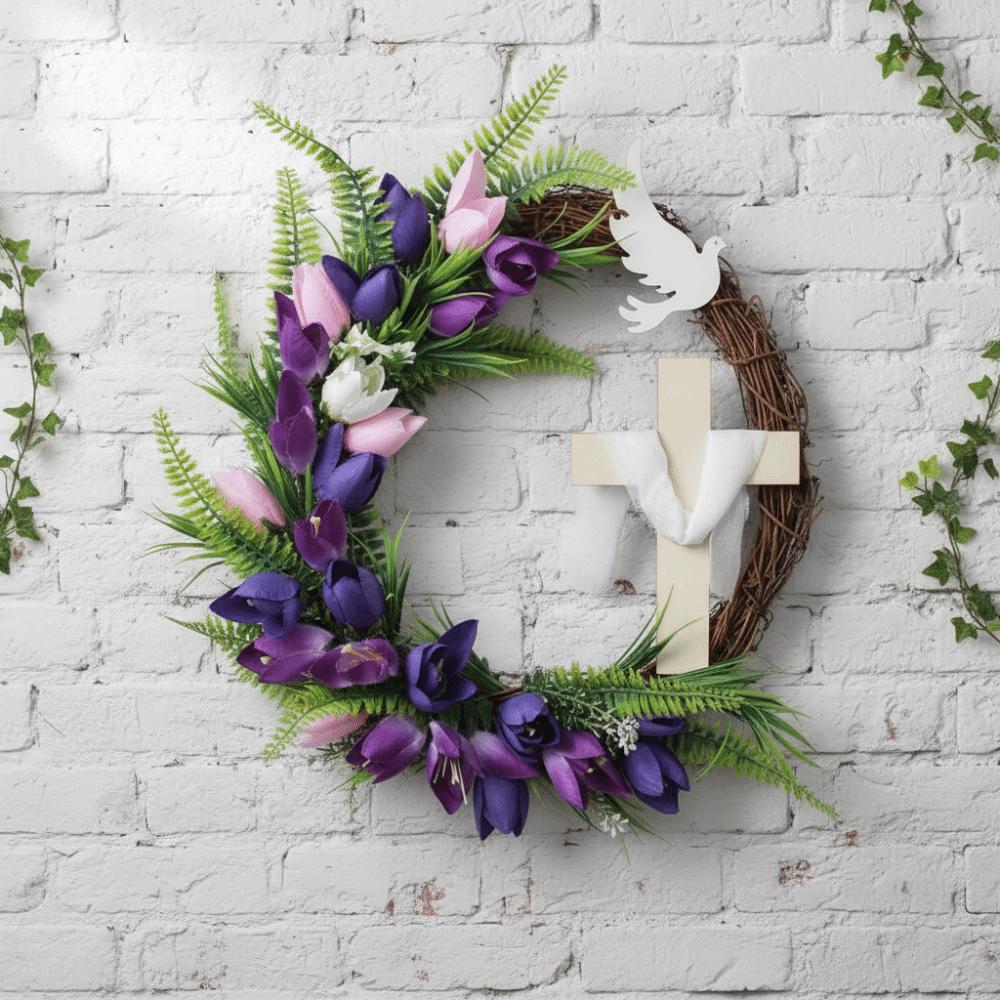 Künstliche Blumen Rattankranz Girlande Künstlicher Türhänger Oster Tulpen Kreuzkranz Feiertagsdekoration