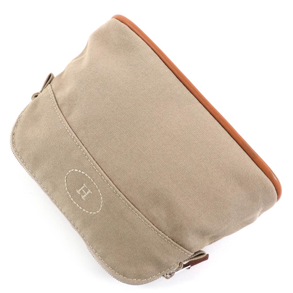 Great HERMES Cosmetics Pouch Bored Porch PM beige cotton Women Used