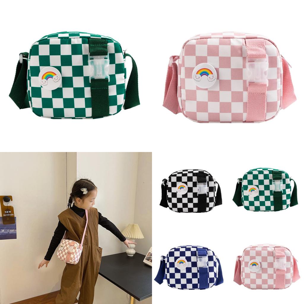 Vintage Chessboard Pattern Kids Shoulder Bag With Expandable Lightweight Nylon For Daily Use