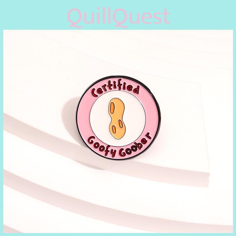 Adorable Pink Cartoon Geometric Letter Certified Brooch With Creative Peanut Pattern Charm