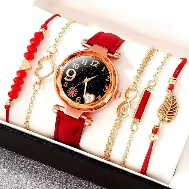 Damenuhr Damen Diamant Zifferblatt Armband Quarz Uhr Perlenarmband Set