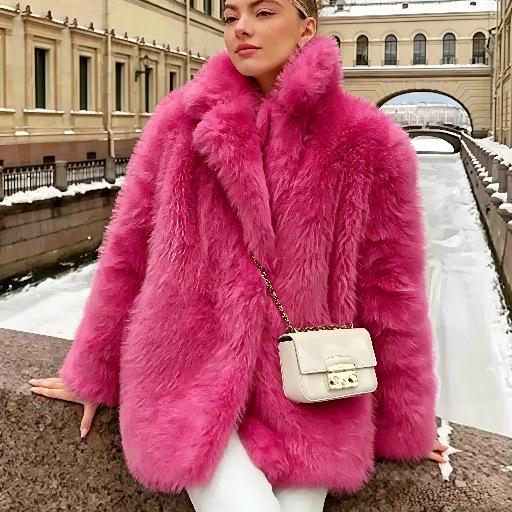 Fur jacket, suit collar, imitation fox fur top, loose fashion coat, thickened winter new European and American models
