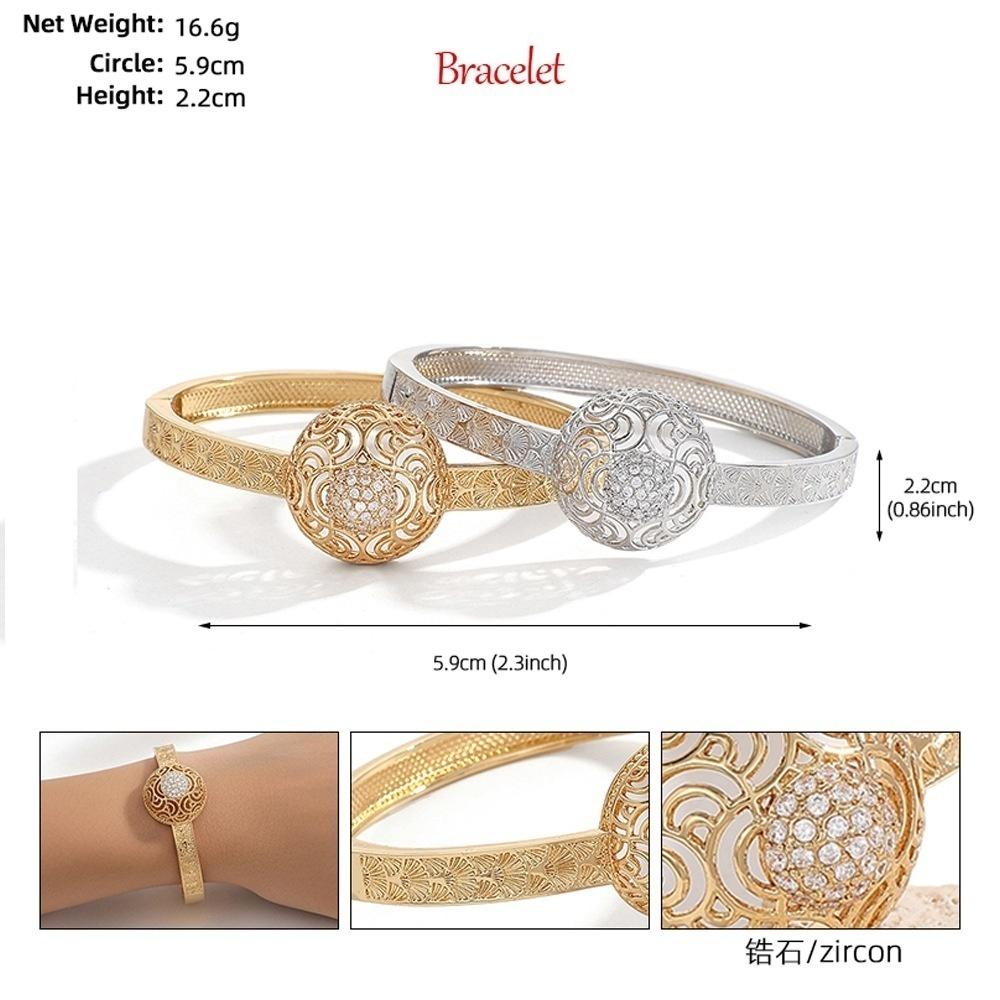Women's Colored Diamond Copper Bracelet with Inlaid Zircon Flower Texture Bangle for Party Jewelry Gifts