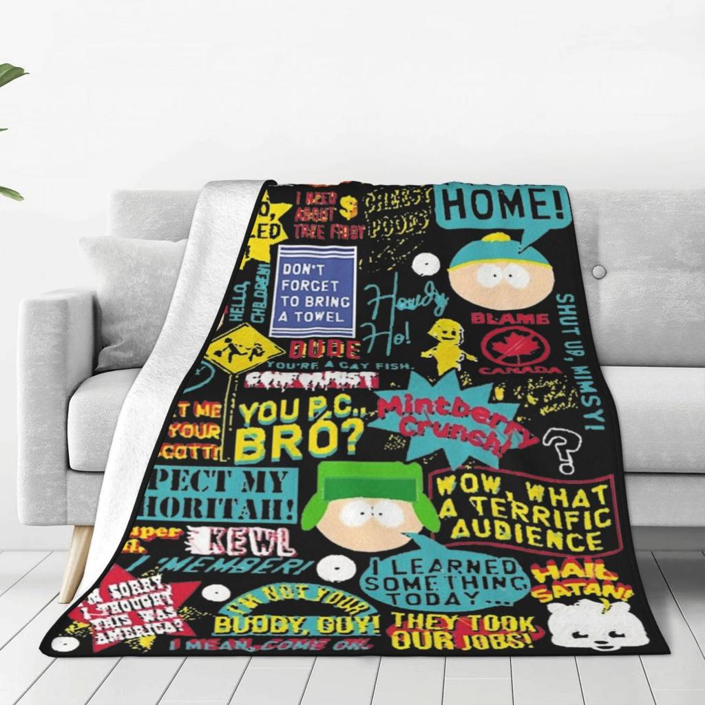 SouthPark Citáty Teplá deka Piknik Plyšové povlečení Přehozy Potisk Obývací pokoj Flanelové přeikrývka Potah na pohovku