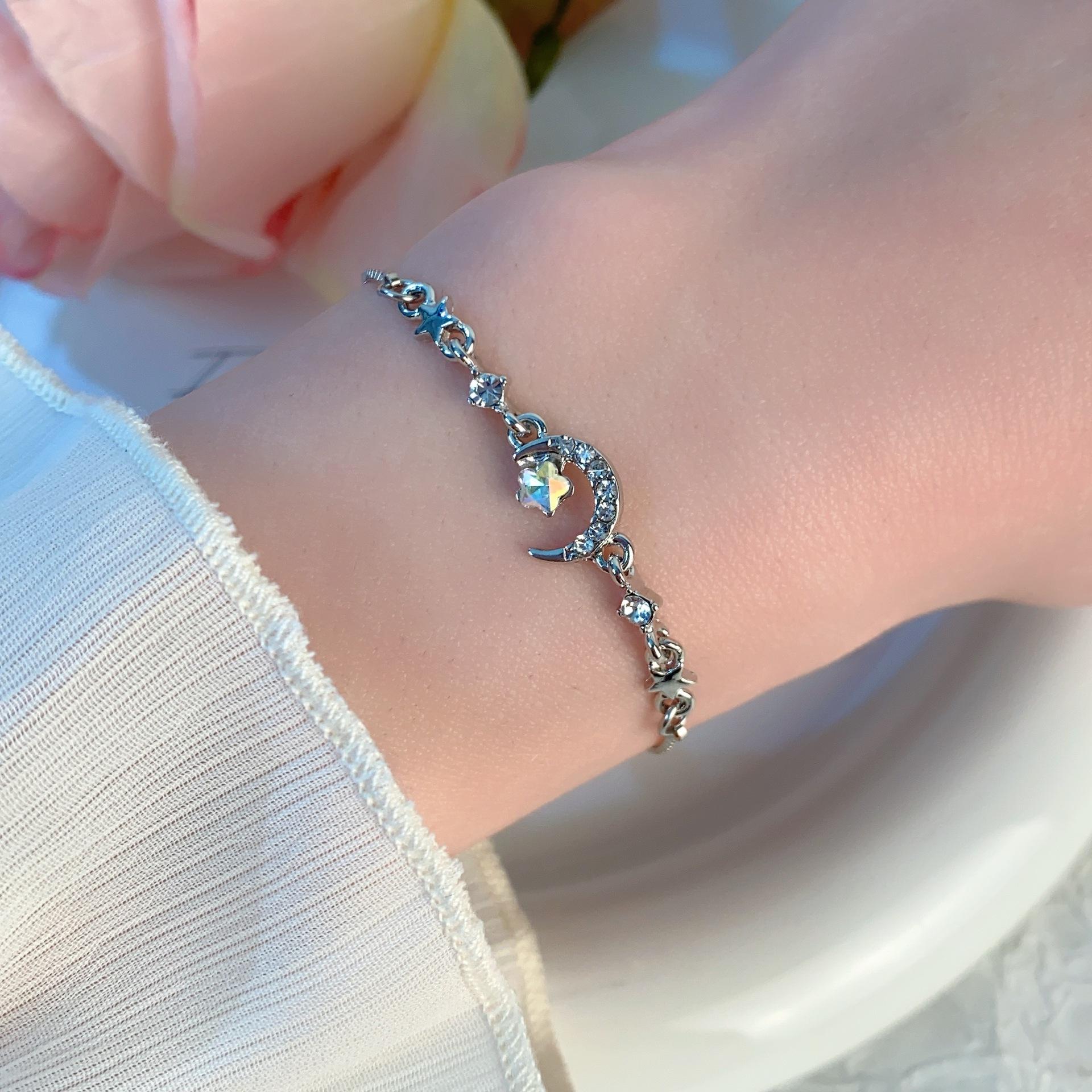 

И Элегантный Кристальный Браслет Луна Звезда Для Женщин Шикарные Цирконовые Украшения Сплав