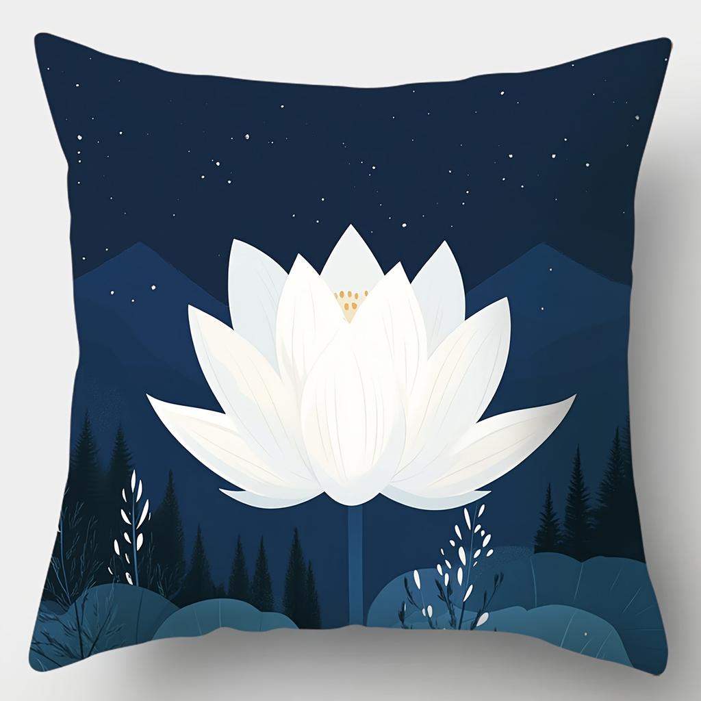 4Pcs Set, Printed Pillowcases, Including For Lotus, Green Leaves And Other Patterns. Suitable For Room Decoration, Living Room D