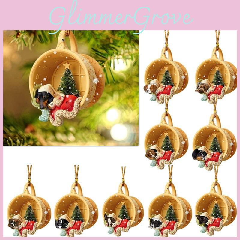 Charming Cartoon Acrylic Flat Pet Dog Christmas Decorative Gift For Car And Home