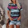 Women's 3D Gradient Floral Print O‑Neck Casual Short Sleeve Summer T‑Shirt
