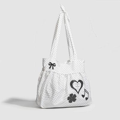 Fashion Canvas Shoulder Bag Polka Dot Print Large Capacity Lady Handbags Lightweight Solid Color Crossbody Bag Women