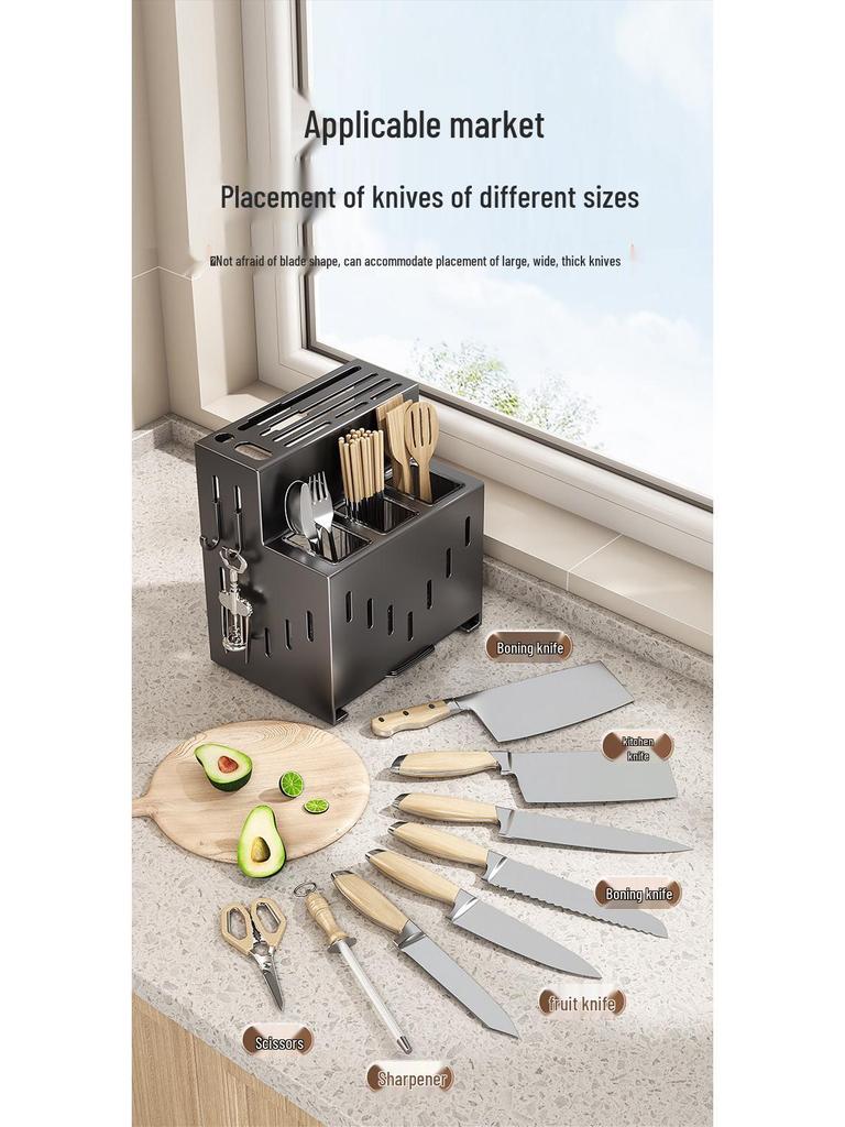 Multi-functional Kitchen Knife & Chopstick Holder with Integrated Storage Rack