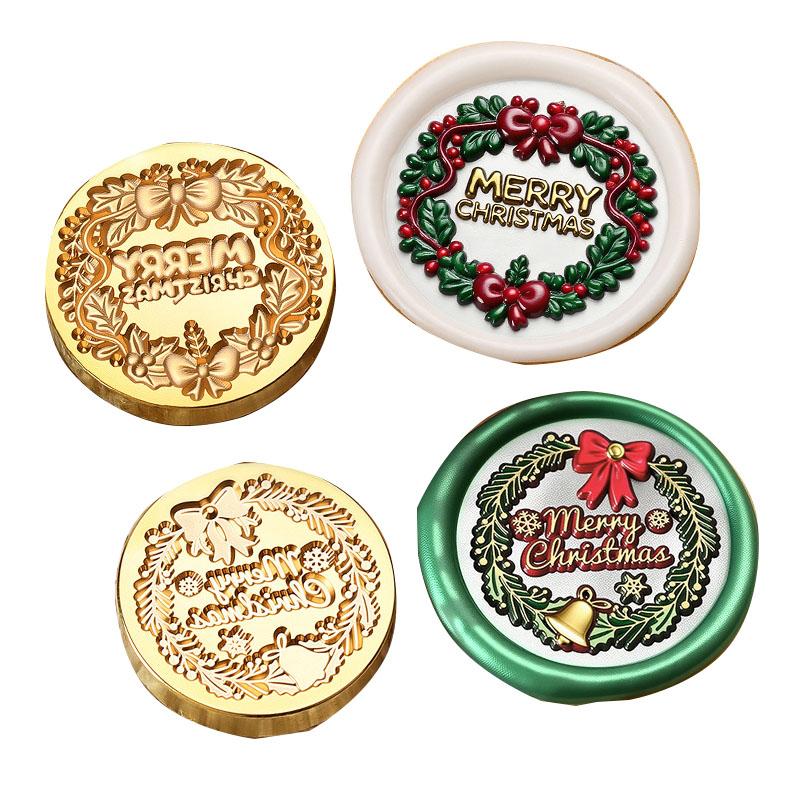 Christmas Series Embossed Christmas Tree Lacquer Seal Head Brass Carving Wax Seal Decoration Gift for Lacquer Lovers