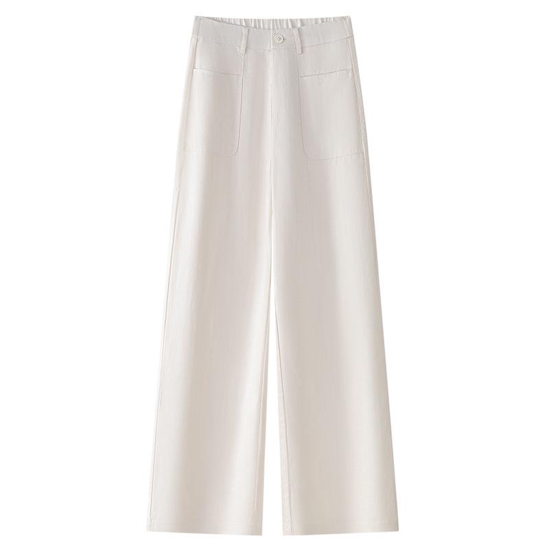 Women's Wide-Leg Brown Cotton Linen Pants - Summer 2025 Collection: Thin, Loose, Casual, Straight-Leg Trousers for Petite Sizes