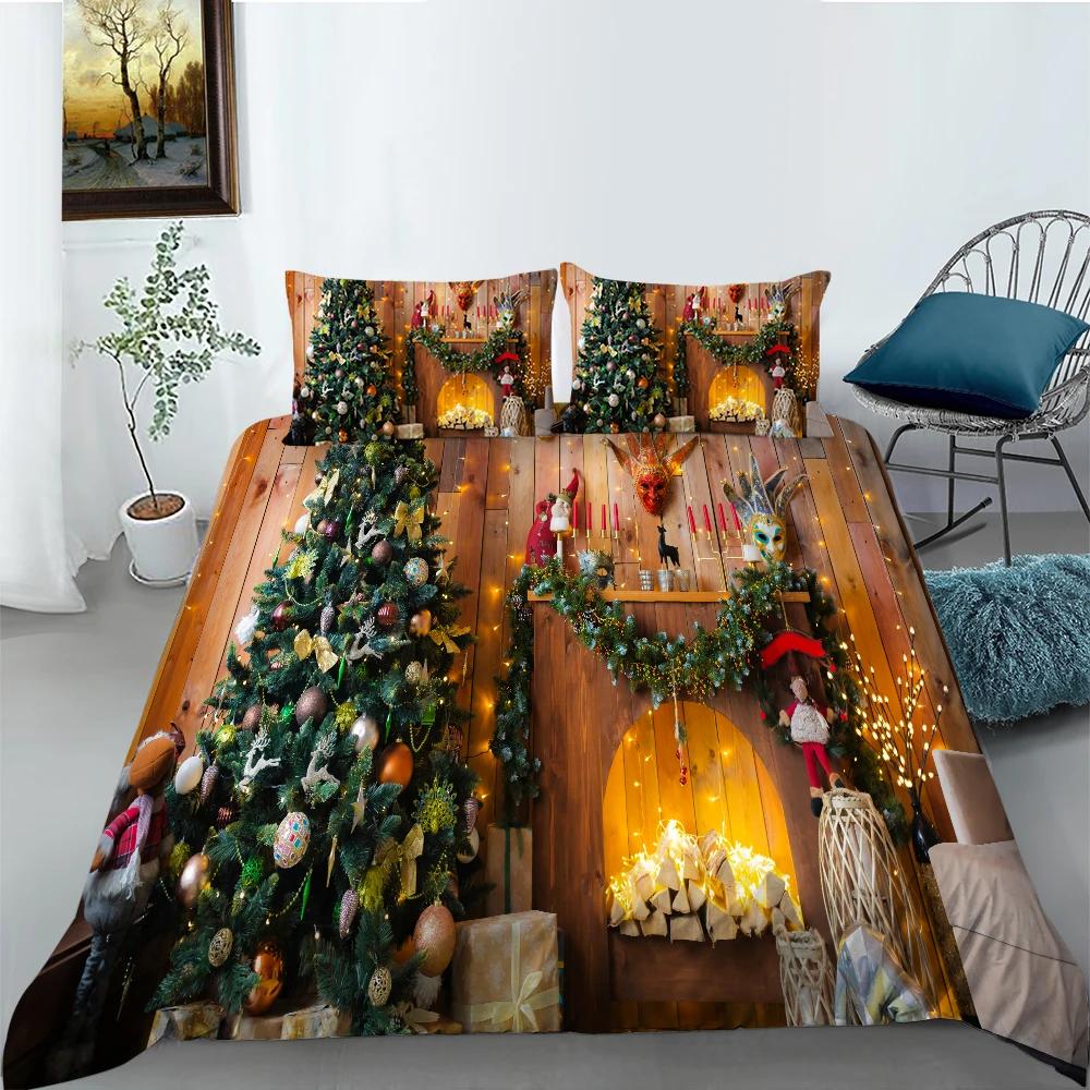 Christmas Stockings Duvet Cover Print Fireplace Polyester For Kids Boy Girl Christmas Present Christmas Element Theme Room Decor