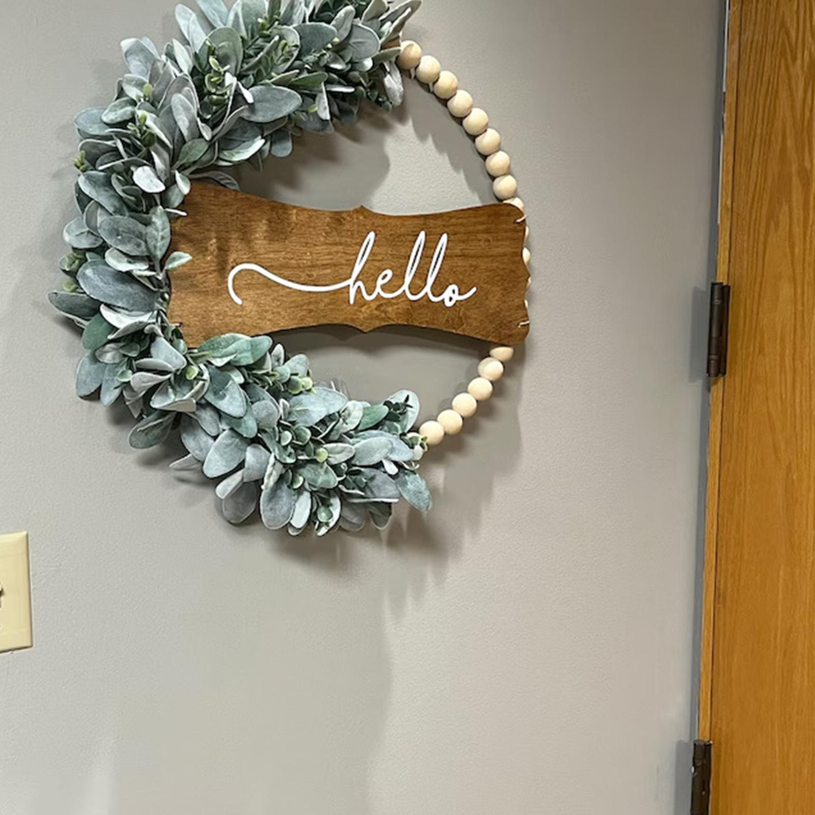 

Искусственный венок из эвкалипта с деревянными бусинами, декор для двери в стиле фермерского дома, венок из искусственной зелени, табличка для фермерского дома для улицы, помещения CHINA