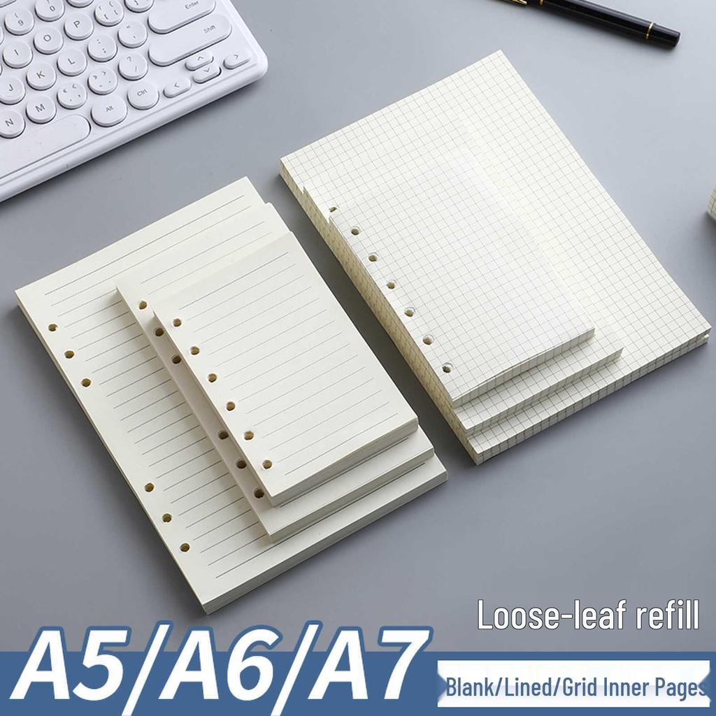6-Hole Loose-Leaf Inner Pages: Custom Lined, Blank, or Grid for A5, A6, A7 Notebooks
