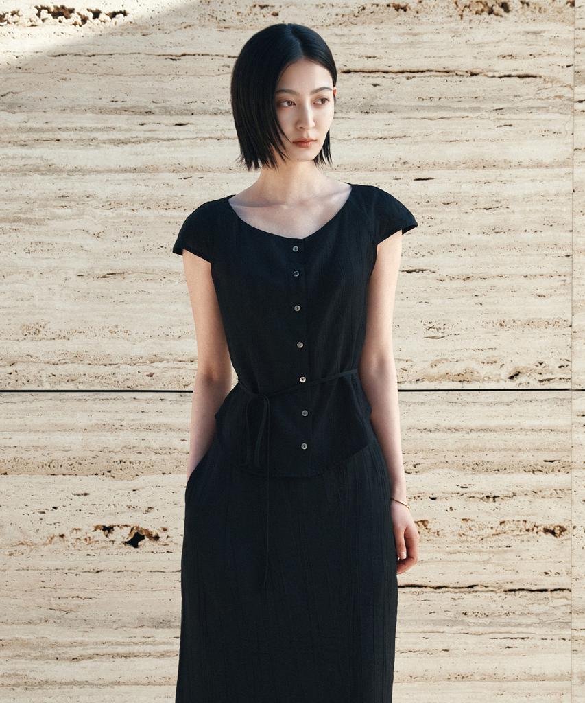 Siyajyu Sitp5281 Cap Sleeve Wrinkle Blouse_Black