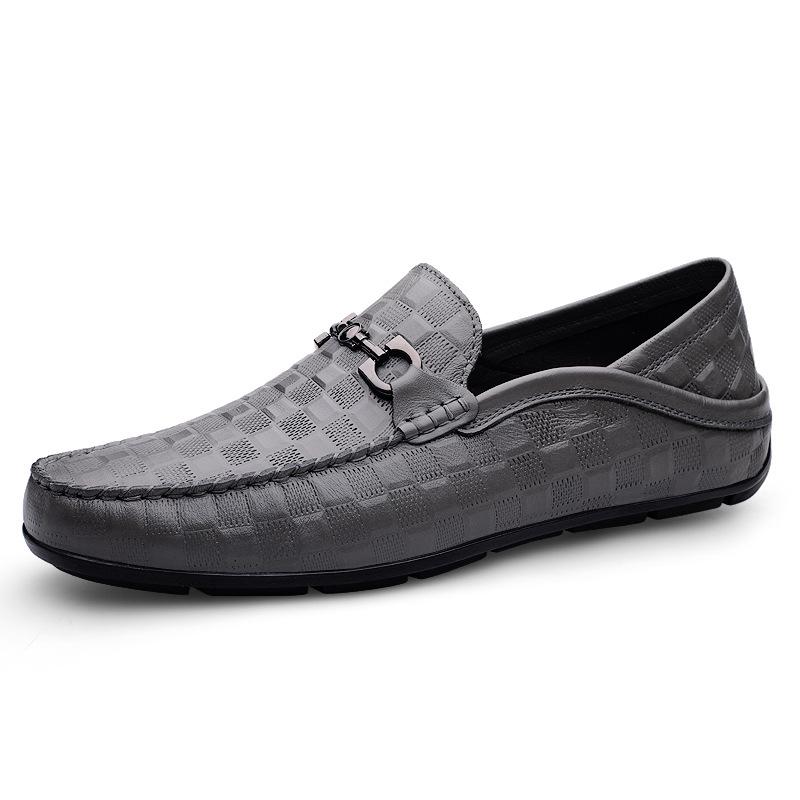 Men's shoes Doudou shoes Loafer leather shoes spring low-top foot set leather embossed first layer cowhide surface flat bottom casual shoes white