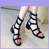 Summer Women Rome Sandals With Open Toe Block Heel And Back Zipper For Casual Wear