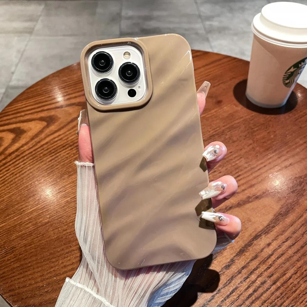 Luxury 3D Wavy Pattern Phone Case For iPhone 16 15 14 13 12 Pro Max Plus Solid Color Glossy Soft Silicone Case Phone Accessories