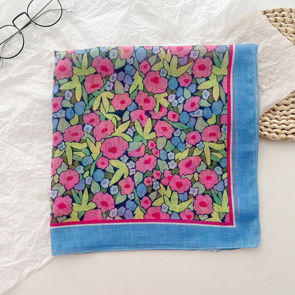 58 Baumwolle und Leinen Blume Kleiner quadratischer Schal Seidenschal Damen Frühling und Herbst Sommer Vielseitiger Temperamentschal Stirnband Dekorschal