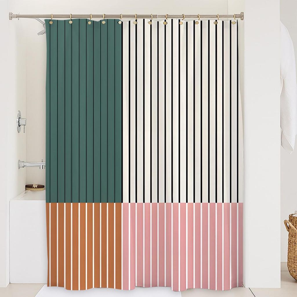 Abstrakte Leinen Duschvorhang Sets Farbblock Linie Minimalismus Badezimmer Vorhang Kunst Bad Vorhang Wasserdicht Und Leinenstoff Für