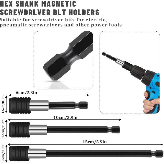 21 Pcs Right Angle Drill Attachment Set Includes 2Pcs Flexible Drill Bit Extension 3Pcs 360° Rotatable 1/4 3/8 1/2" Impact Grade Socket Adapter 3Pcs