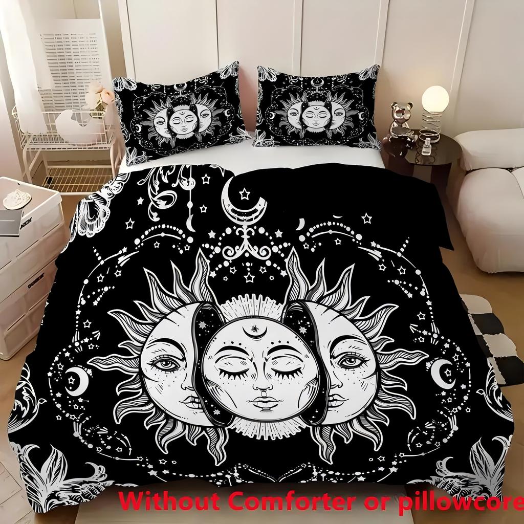 Datura Sun Moon 3D Printed Quilt Cover Bohemian Black White Style Bedding Set Polyester Soft Comfortable Duvet Cover Pillowcases
