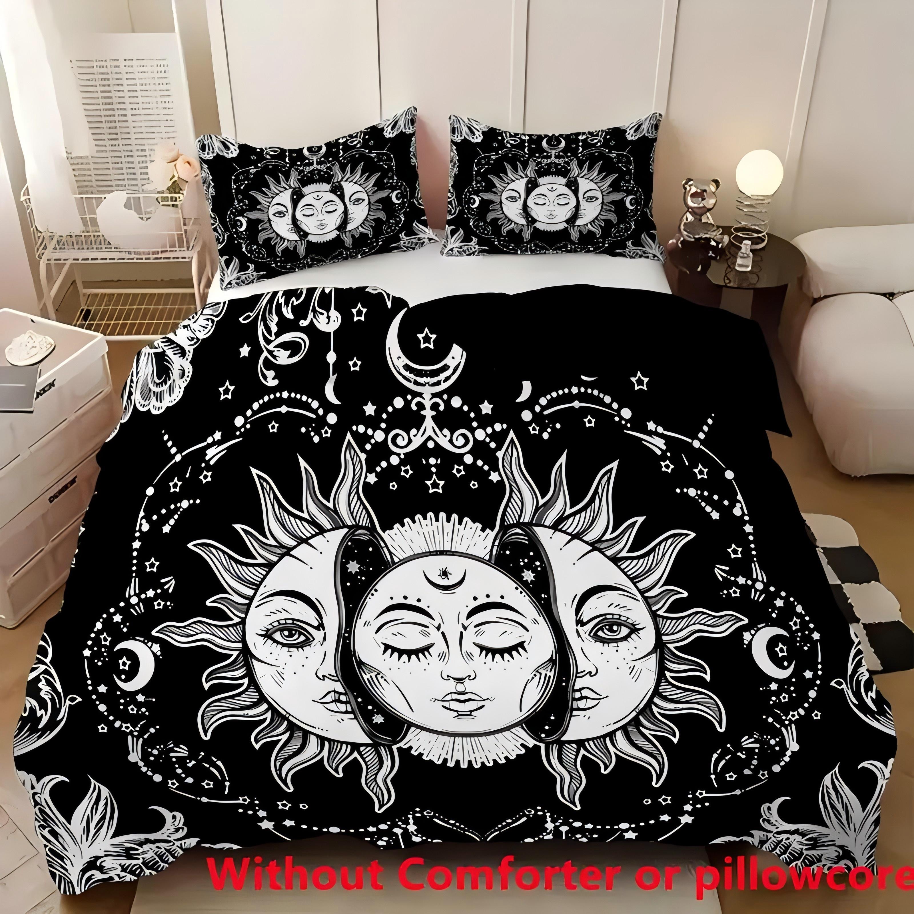 

Datura Sun Moon 3D Printed Quilt Cover Bohemian Black White Style Bedding Set Polyester Soft Comfortable Duvet Cover Pillowcases 135x200cm 2pcs