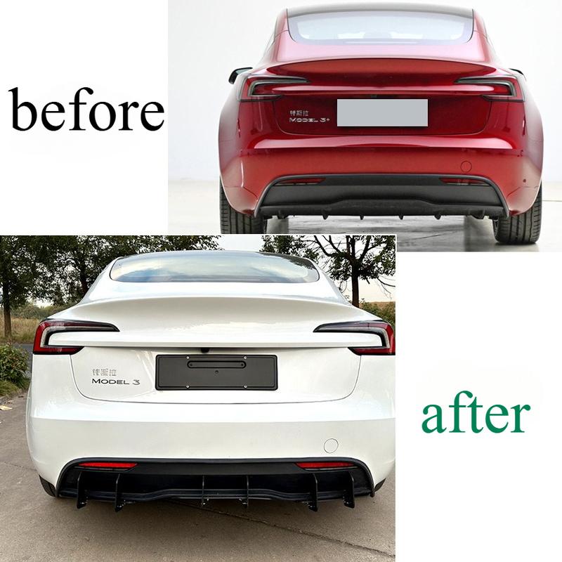 For Tesla Model 3 Highland 2023 2024 2025 Refit Rear Bumper Diffuser Lip Lower Spoiler Blade Wind Knife Splitter Plate Body Kit