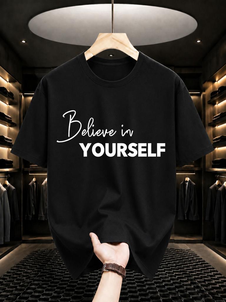 2026 New Cotton Tshirt Believe In Yourself Inspirational Slogan Print Crew Neck Short Sleeve Casual Top