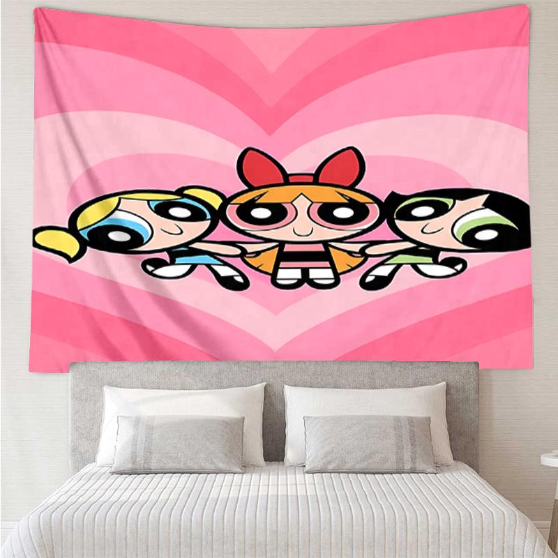 The-Powerpuff-Girls Print Tapestry, Backdrop, Easy Setup, Ideal for Bedroom, Office & Living Room, with Aesthetic Wall Hanging Decor.