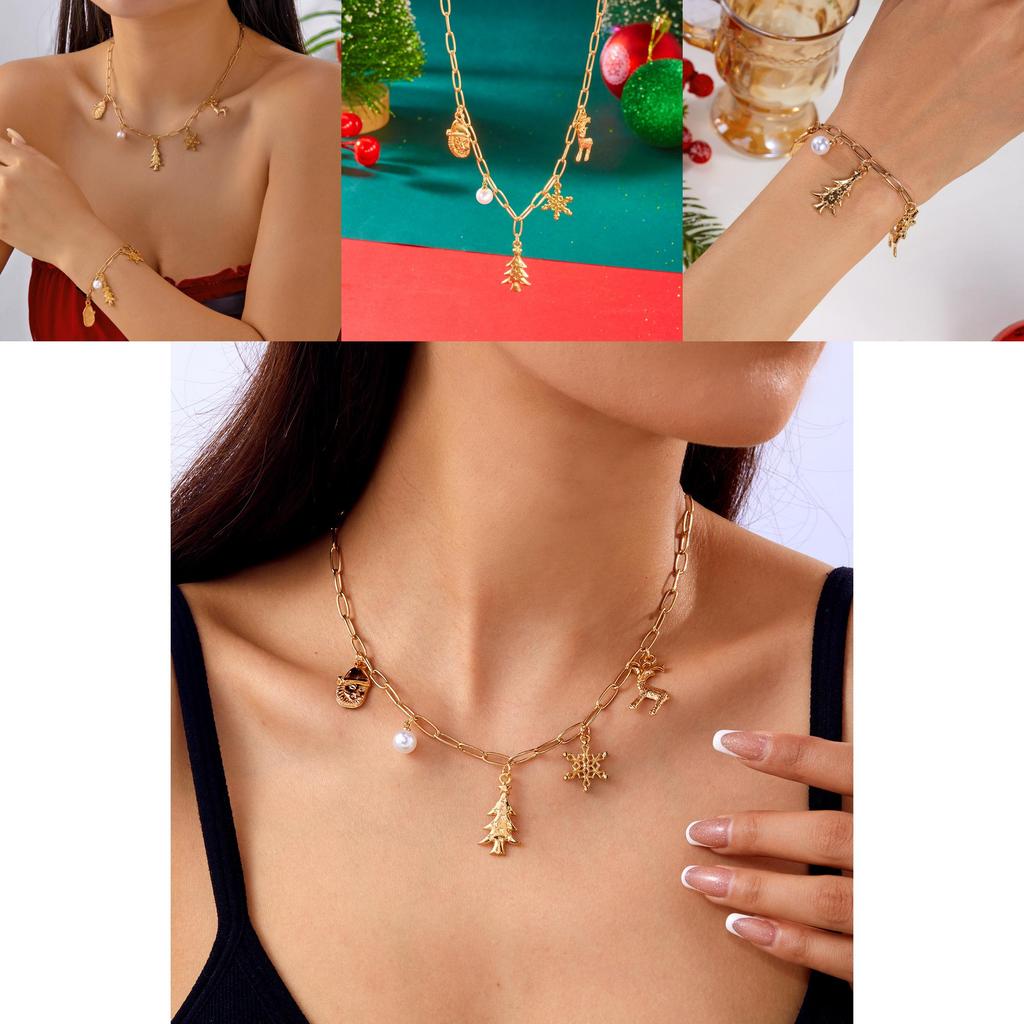 Ensemble de Bijoux de Noël Cerf Flocon de Neige avec Chaînes en Alliage pour Cadeau de Fêtes