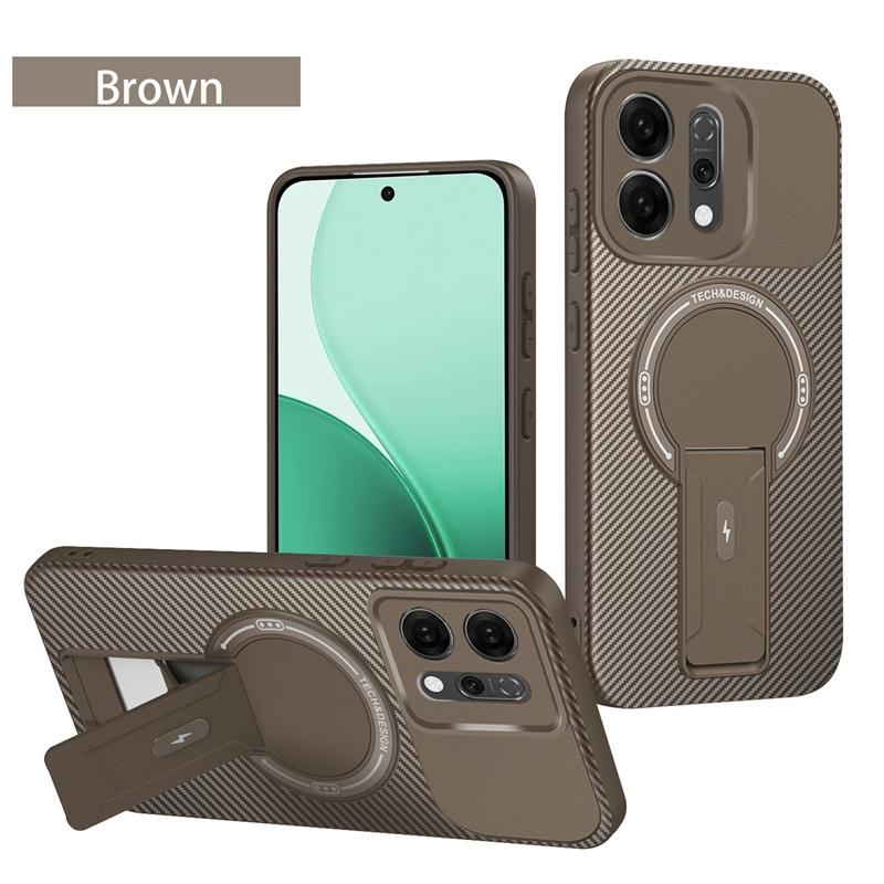 

Чехол-броня с узором из углеродного волокна для OPPO Reno 14 Pro Reno14 5G, крышка, магнитная беспроводная зарядка, складная подставка, чехол, fundas Oppo Reno14 Pro коричневый