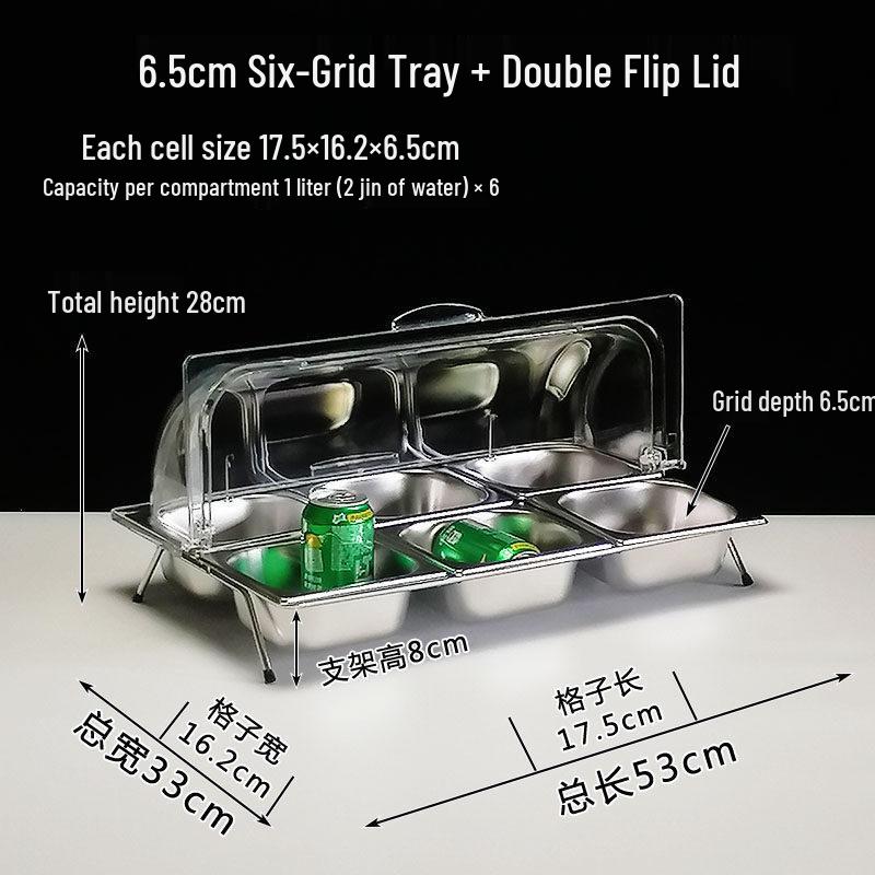 

Stainless Steel 6-Compartment Buffet Serving Tray with Lid & Stand