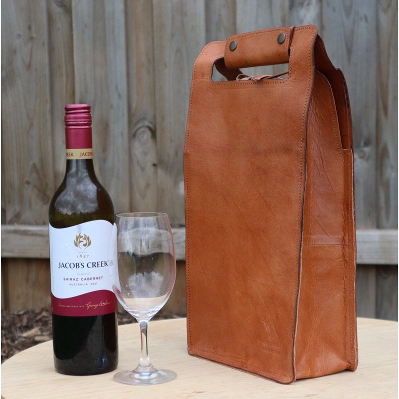 Vinkorg i läder: Resfodral för 2 flaskor | Unik design | Skyddande insats för flaskor | Handgjord