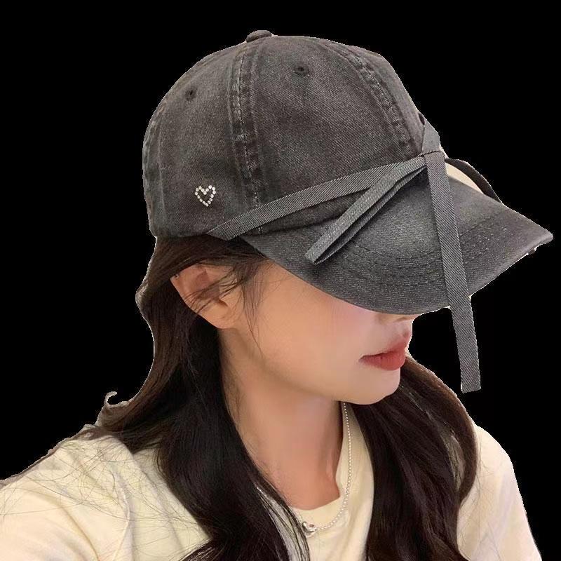Cowboy baseball cap with bow, adjustable, niche Korean original design duckbill cap, making the face look smaller