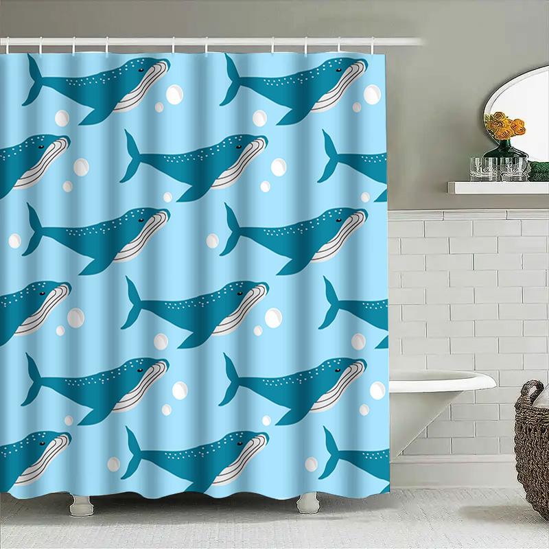 Whale Tail Shower Curtain Blue Underwater Pattern 3D Printed Fabric Waterproof Bath Decoration For Kids Bedroom Decorations In W