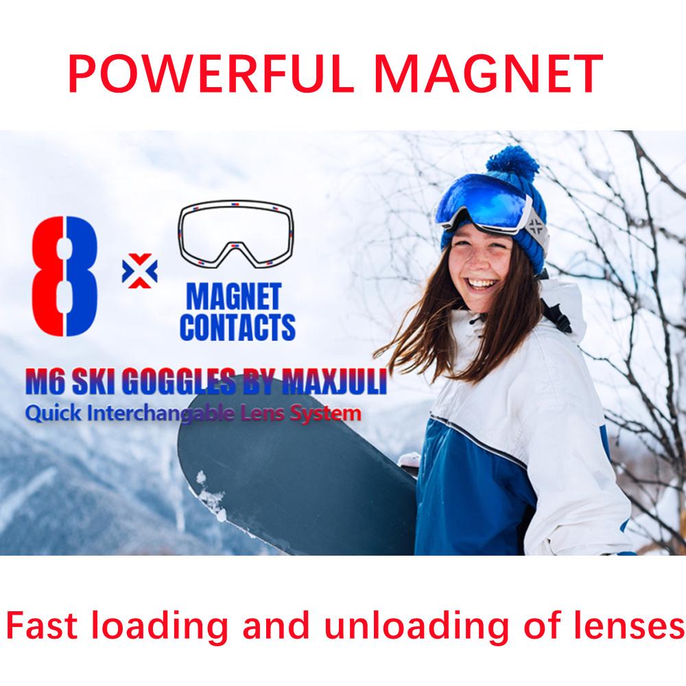 JULI Magnetic Ski Goggles Double Lens Anti Fog UV400 Snowboard Glasses For Men Women