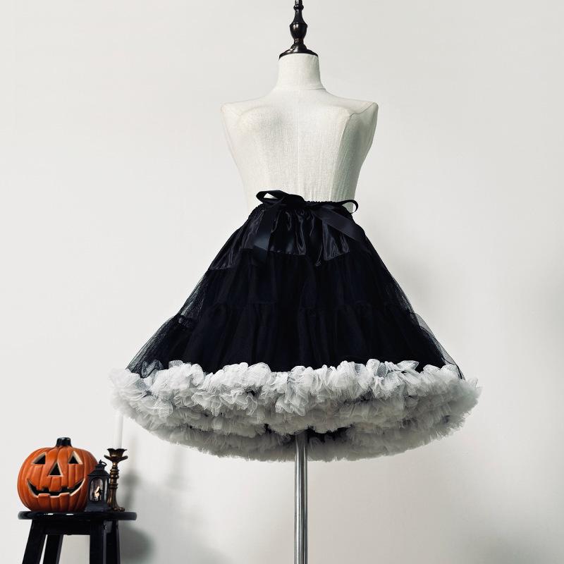 Black Lolita Cloud Petticoat: 45cm Halloween Devil Soft Girl Puffy Skirt