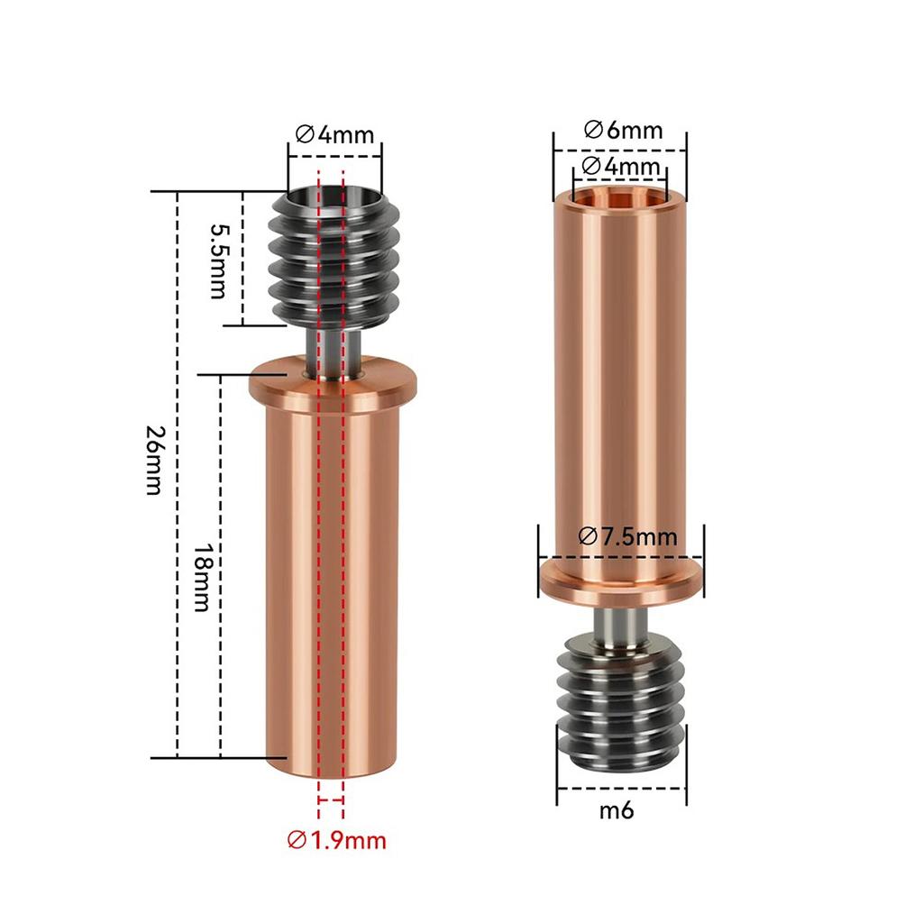 2 Stück 3D-Drucker Extruder Kupfer Titanlegierung Halsrohr für Kobra 2Kobra 2 NeoKobra 2
