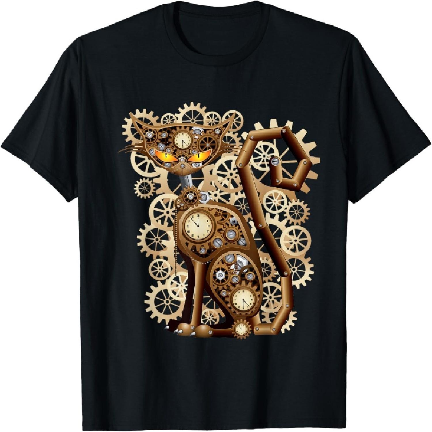 Стимпанк Винтажный Механический Кот Мужская Женская Девочки Дети Футболка XXXXXL разноцветный