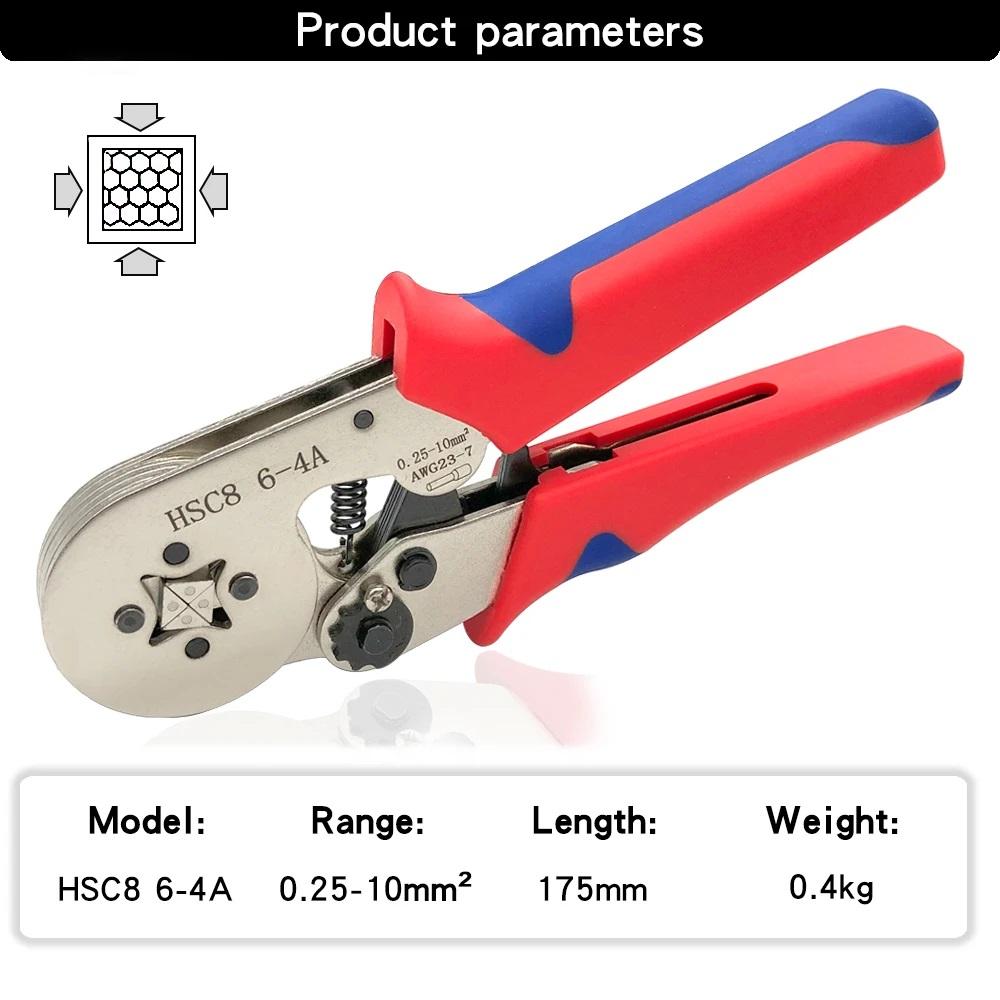 Clești de sertizare HSC8 6-4A 0,25mm²-10mm²/6-6A/16-6 0.08mm²-16mm² Unelte de mână cu borne tubulare Ferrule Unelte de mână pentru sertizare pentru fire electrice