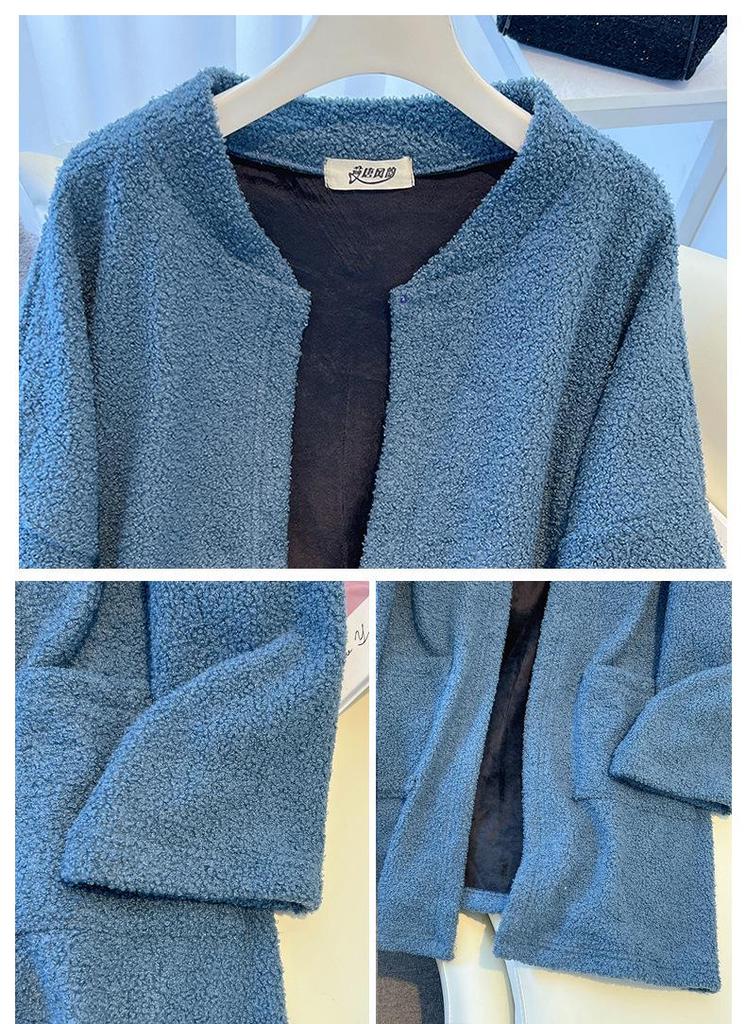 Autumn/Winter Plus Size Teddy Fleece Casual Cardigan Jacket, Mid-Length, Comfortable Fit for 300 Jin Fat MM