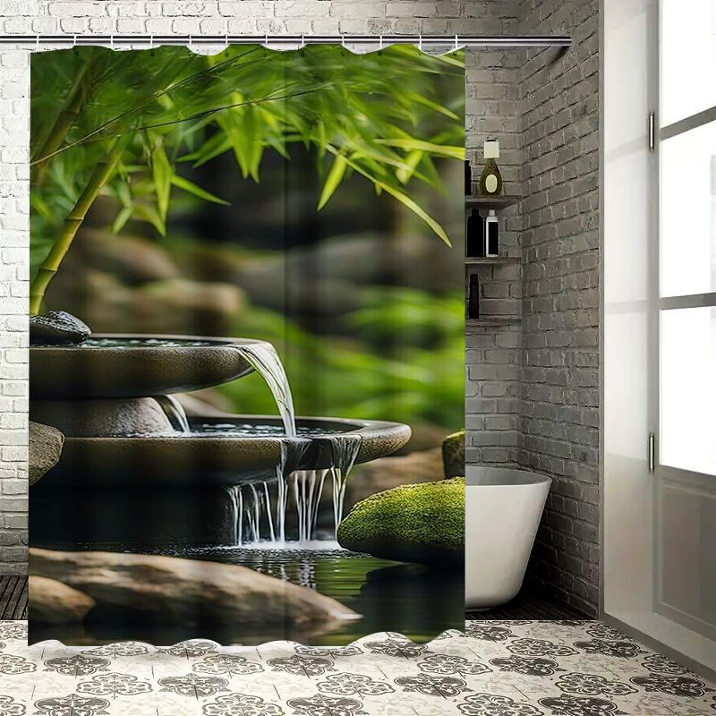 Zen Garden Waterfall Waterproof Shower Curtain Heat Resistant Machine Washable Non-Transparent 180x180cm