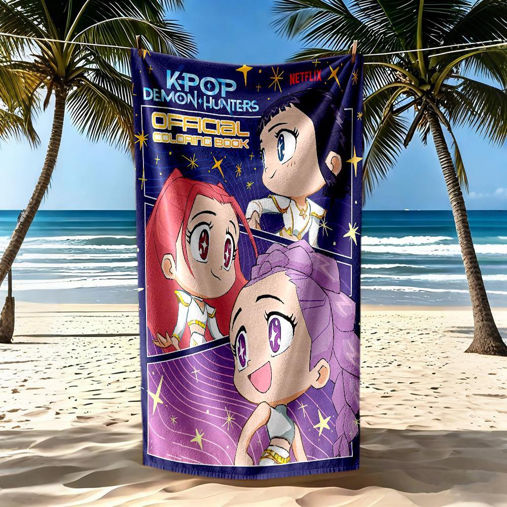 Huntrix Girl Beach Towel Quick-Dry Soft Microfiber Comfortable Lightweight Perfect for Traveling Yoga Camping and Swimming