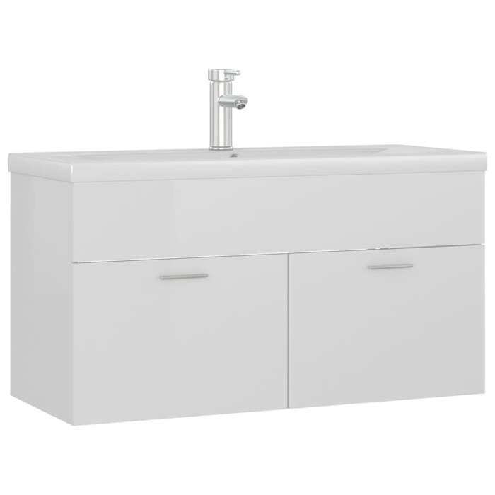 VidaXL Armoire d'Evier avec Lavabo Intégré Meuble de Rangement Placard de Salle de Bain Armoire de Rangement Toilette Blanc 3071294